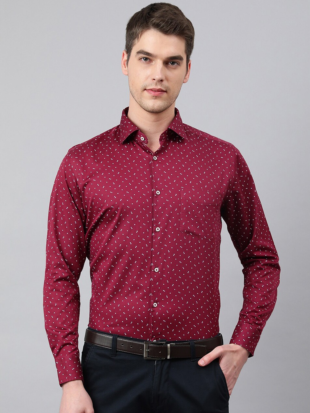 Richlook Men Slim Fit Printed Formal Shirt, Maroon