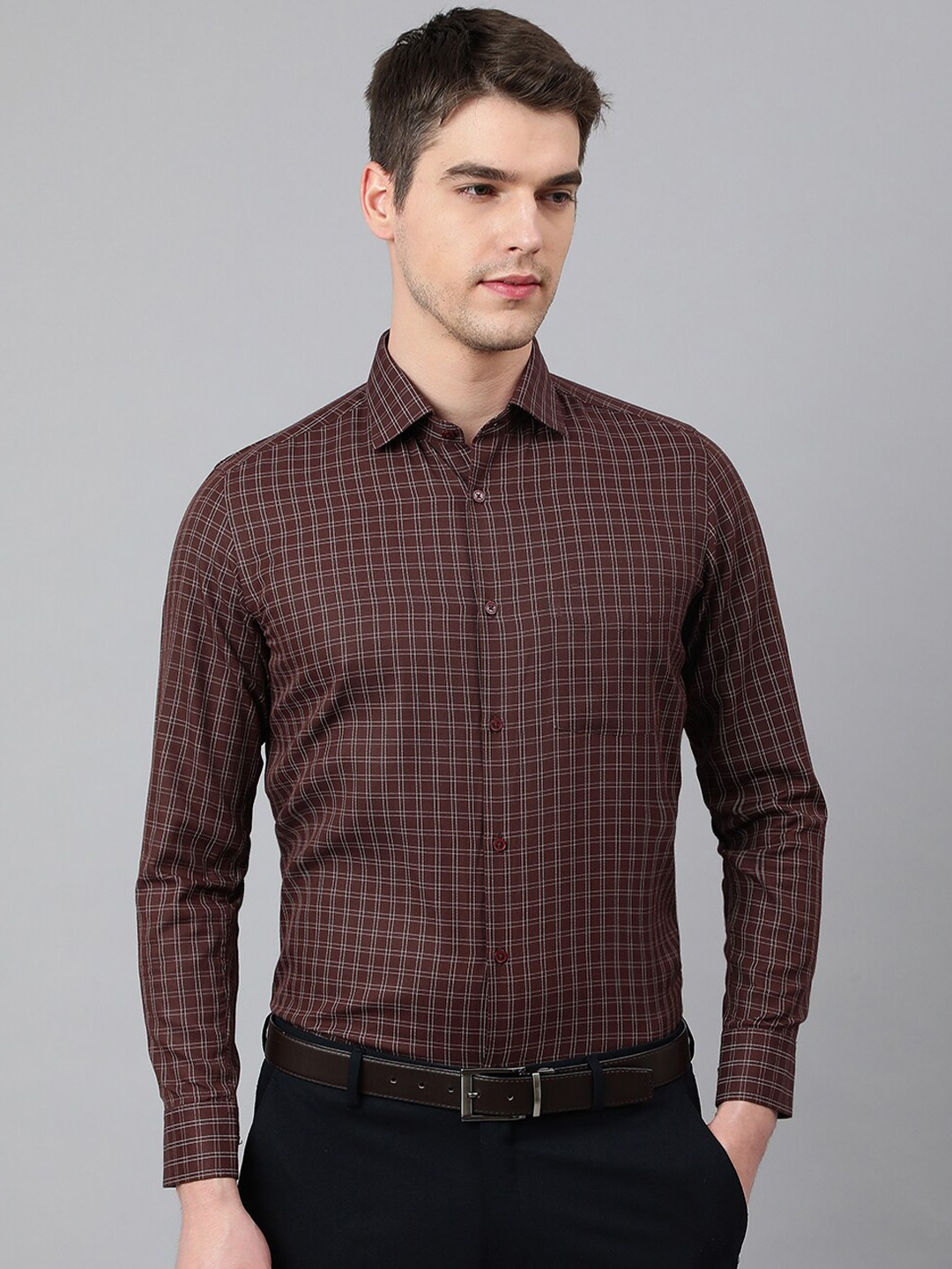 

Richlook Men Gingham Checks Formal Shirt, Brown