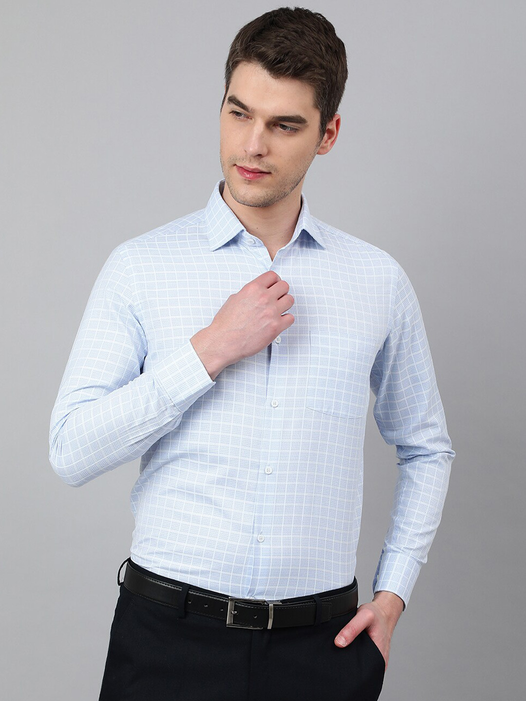 

Richlook Men Grid Tattersall Checks Formal Shirt, Blue