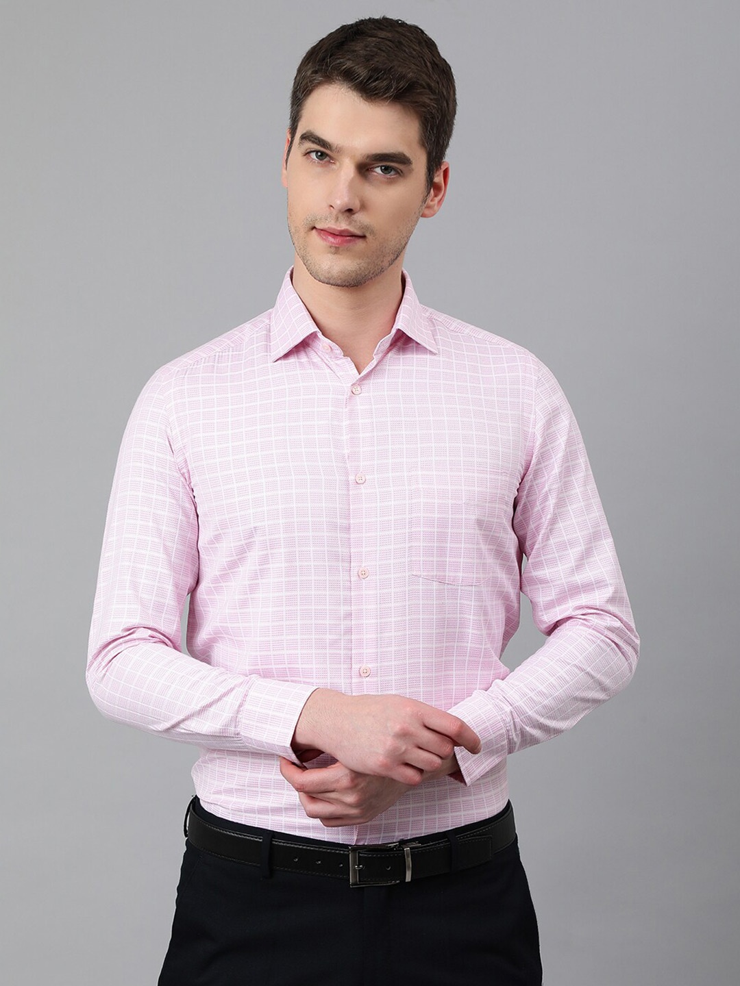 

Richlook Men Grid Tattersall Checks Formal Cotton Shirt, Pink