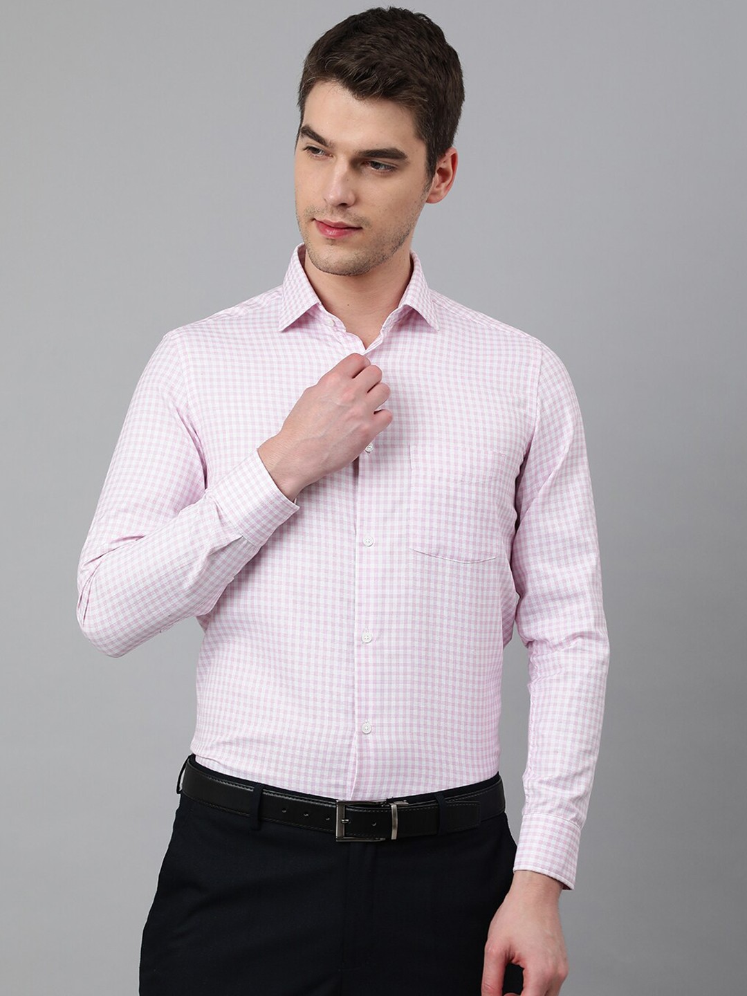 

Richlook Men Grid Tattersall Checks Formal Shirt, Pink