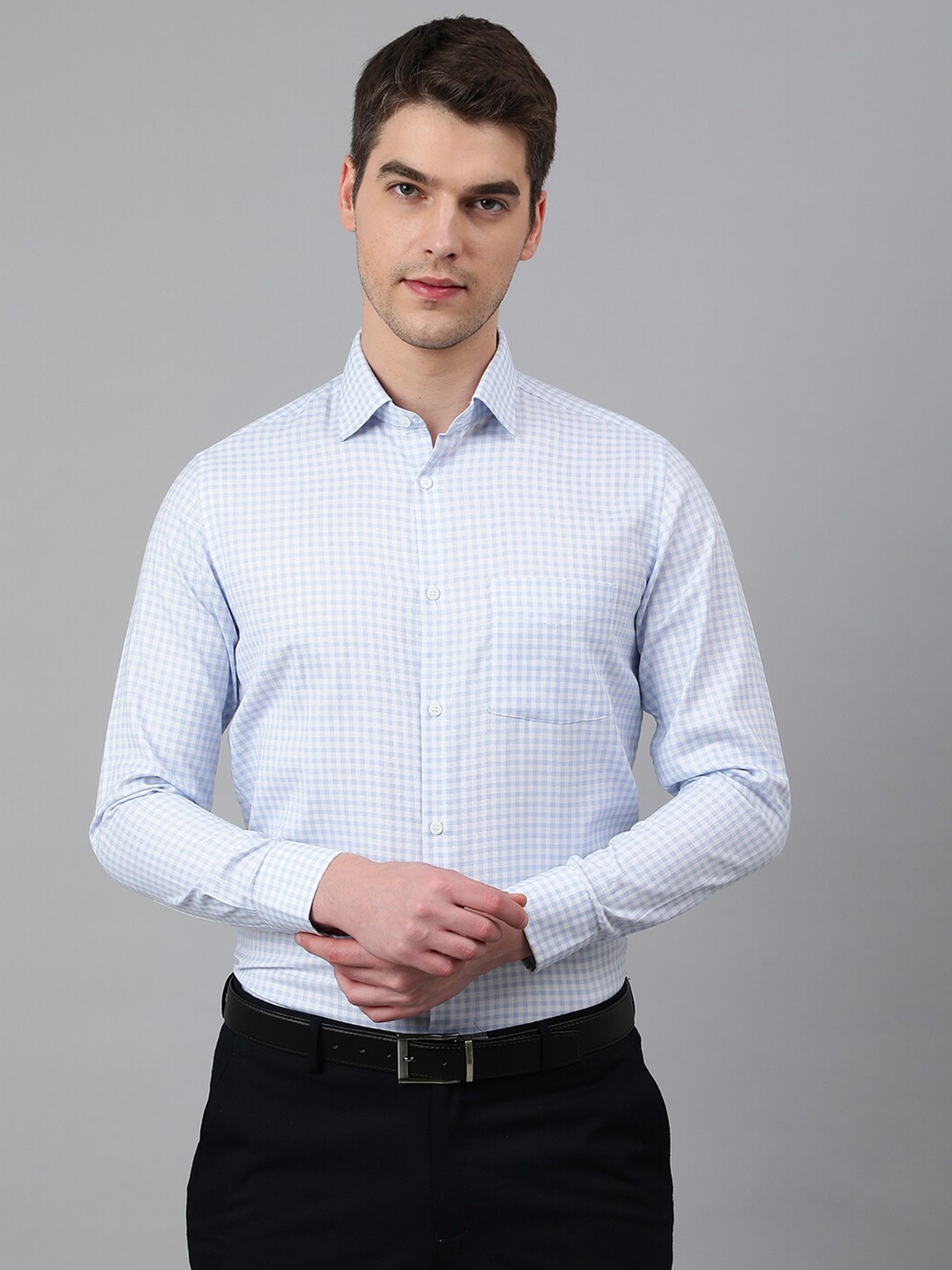 Richlook Men Grid Tattersall Checks Formal Shirt, Blue