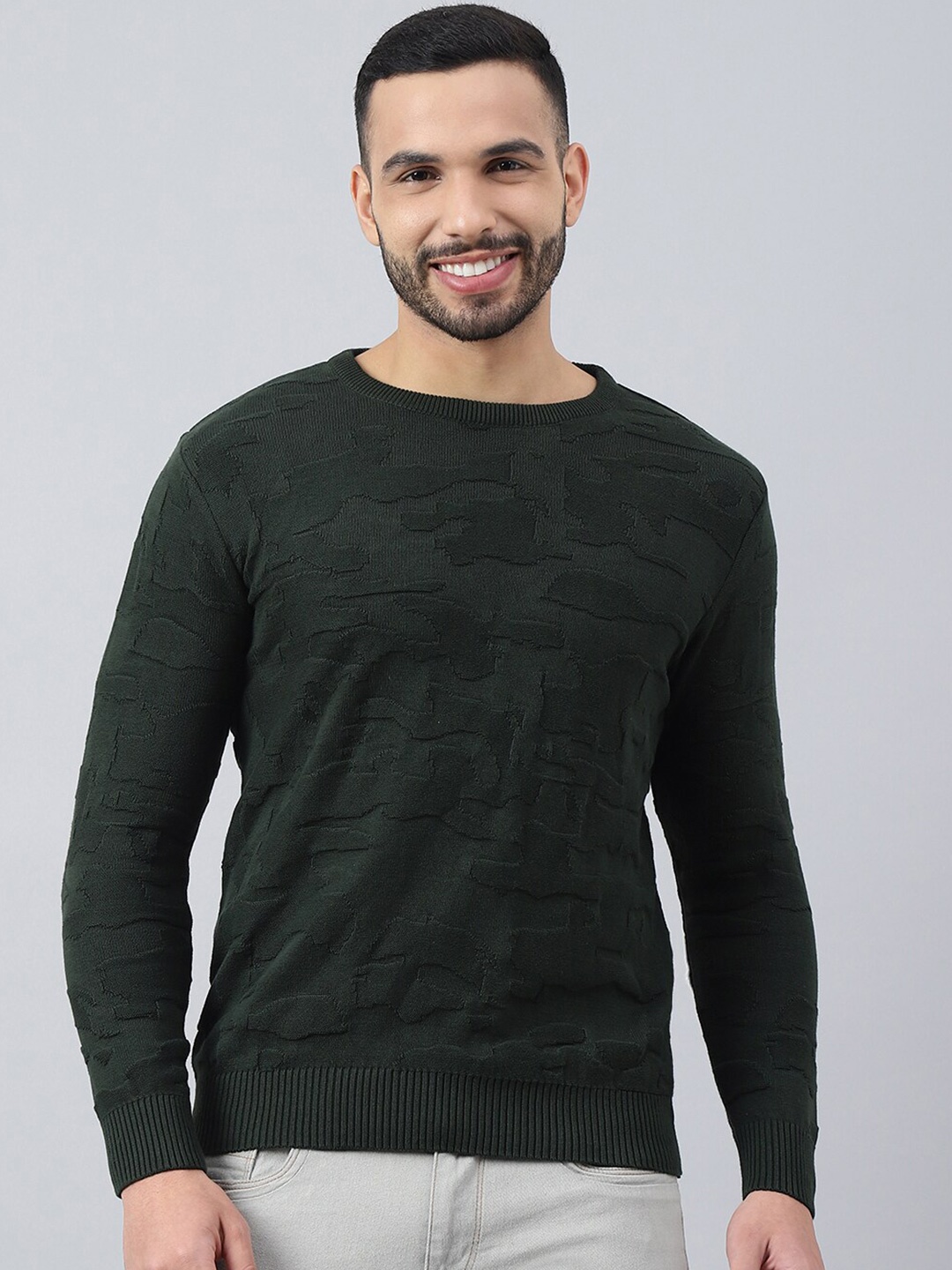

Richlook Men Olive Green Cotton Pullover