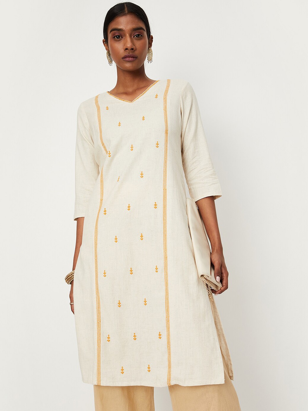 

max Ethnic Motifs Embroidered Kurta, Off white