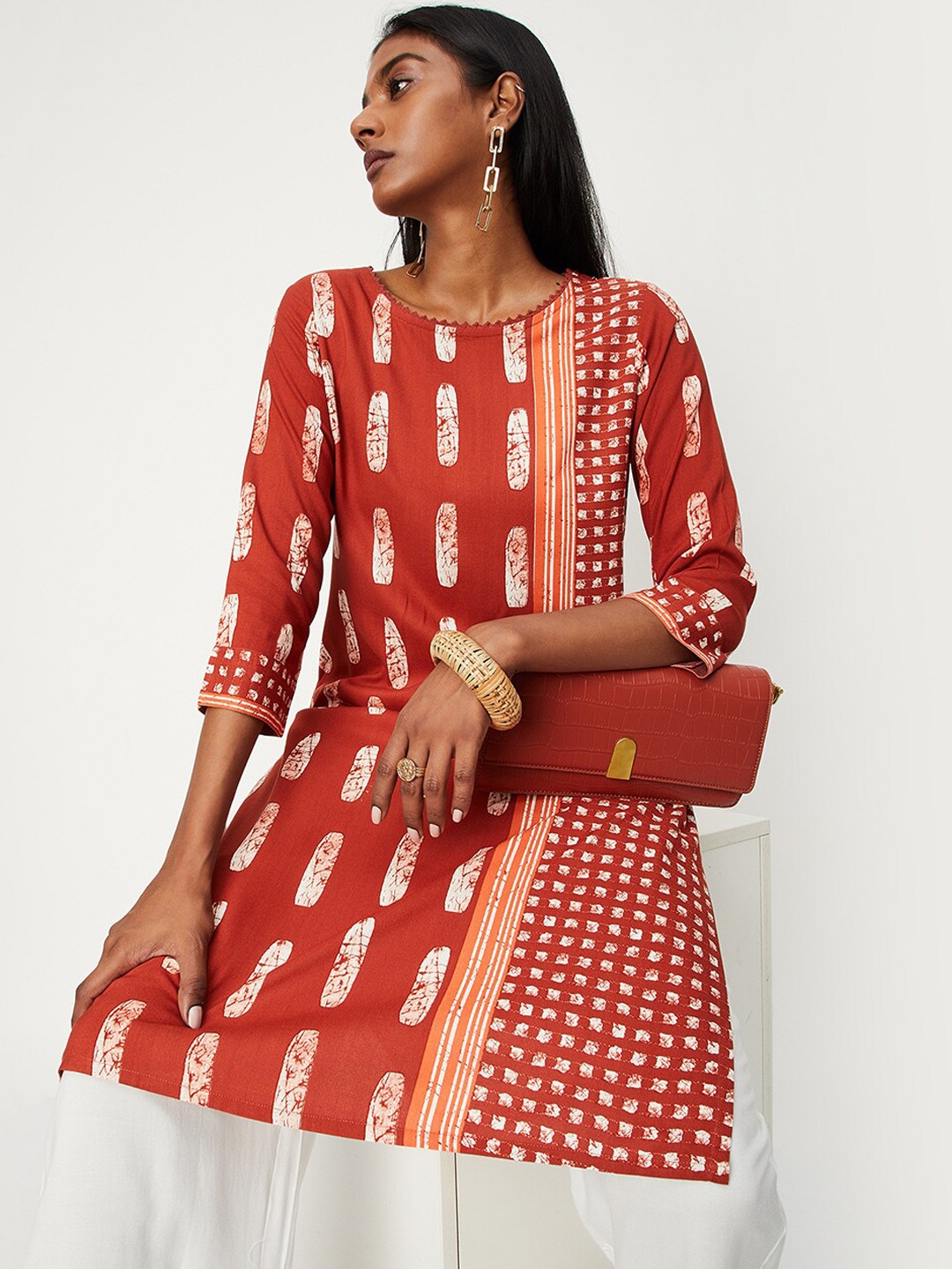 

max Women Geometric Printed Kurta, Rust