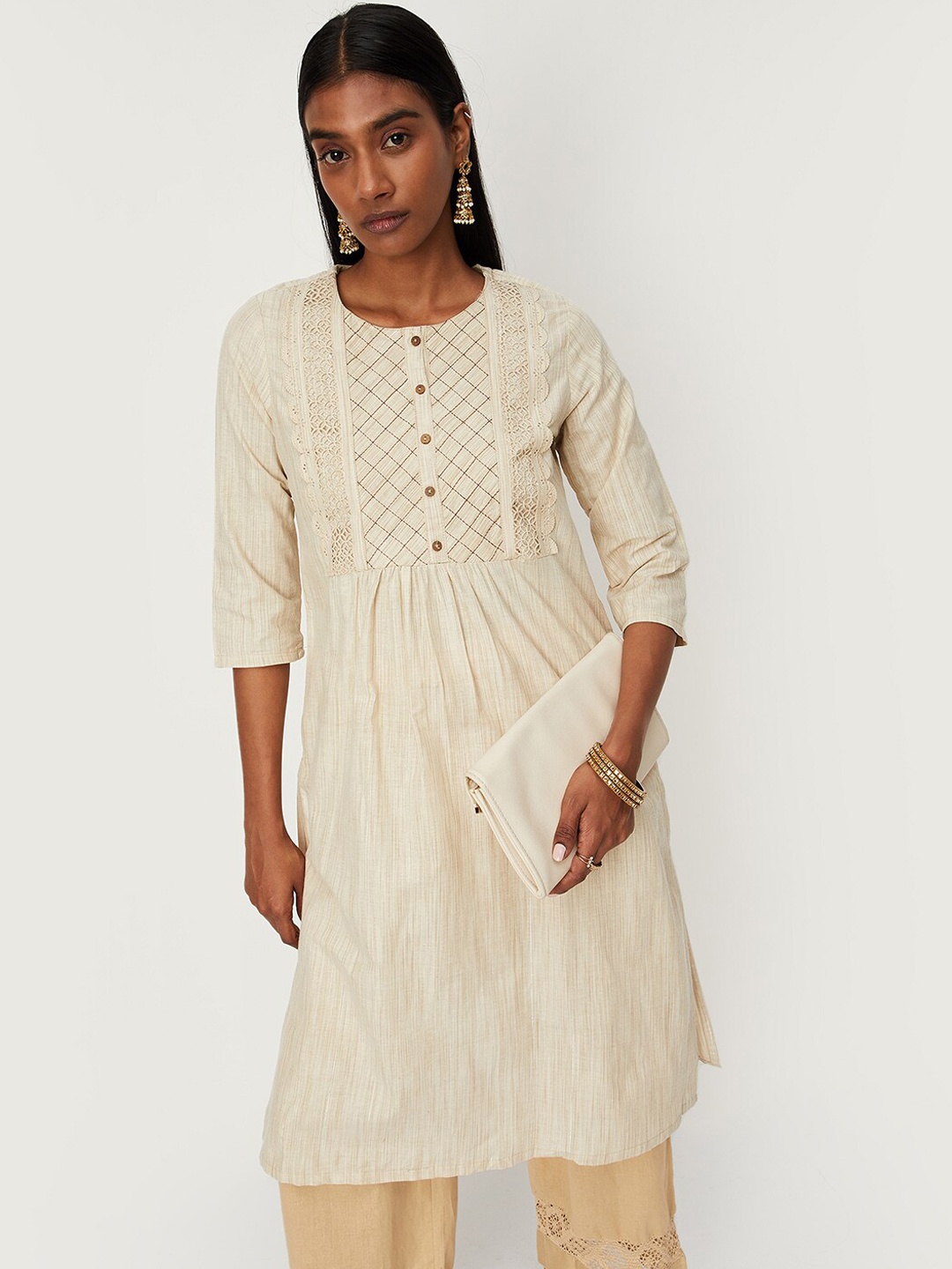 

max Women Embellished Kurta, Cream