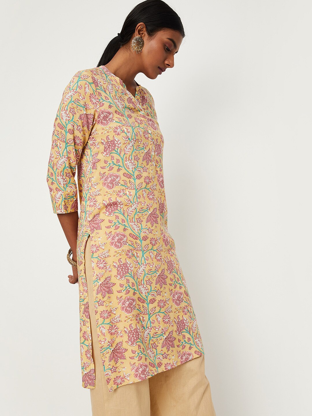 

max Ethnic Motifs Printed Kurta, Beige