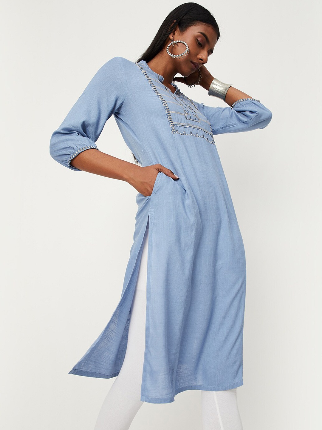 

max Embroidered Thread Work Kurta, Blue