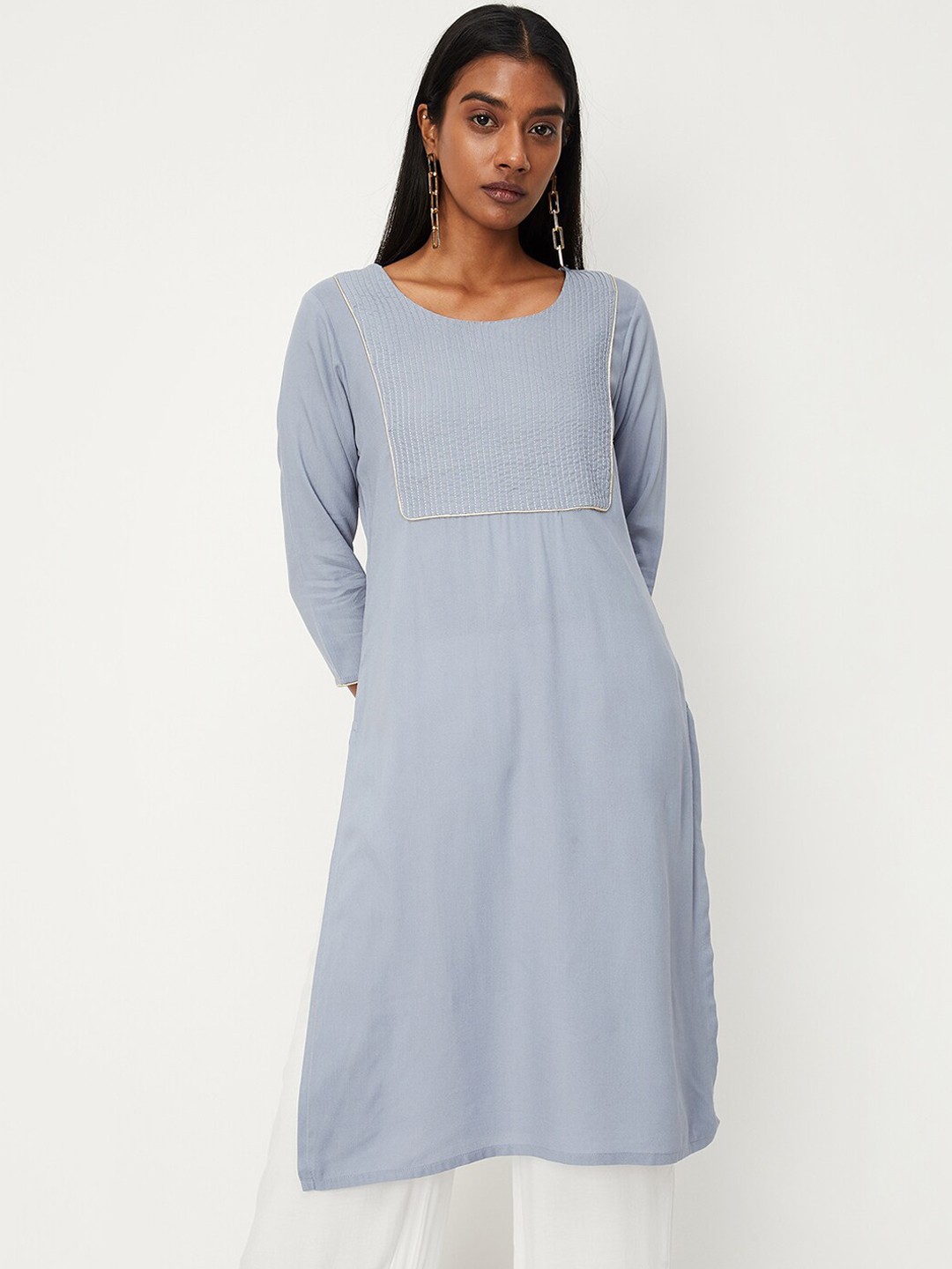 

max Women Thread Work Kurta, Grey