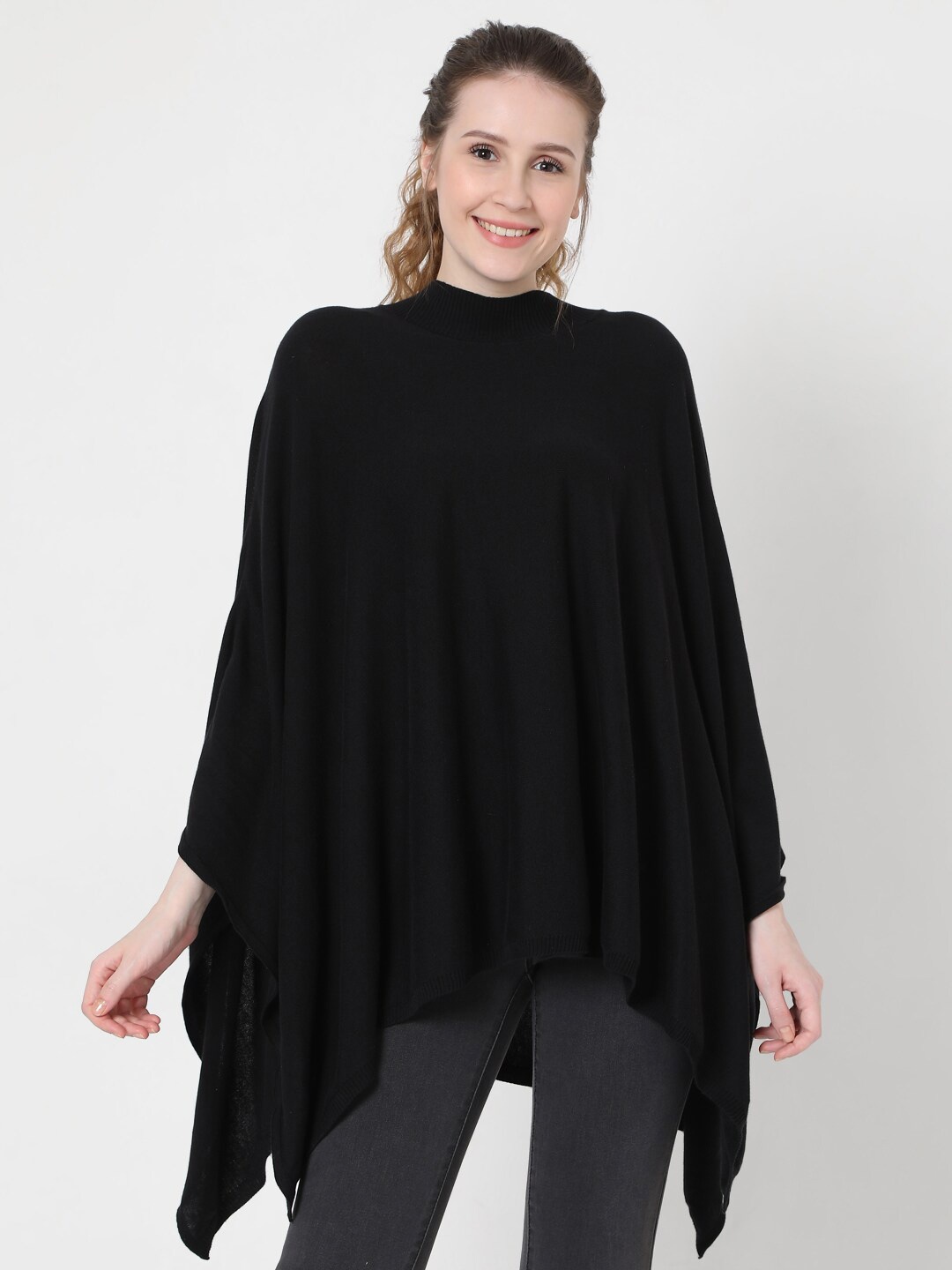 

Vero Moda Women Black Cotton Longline Poncho