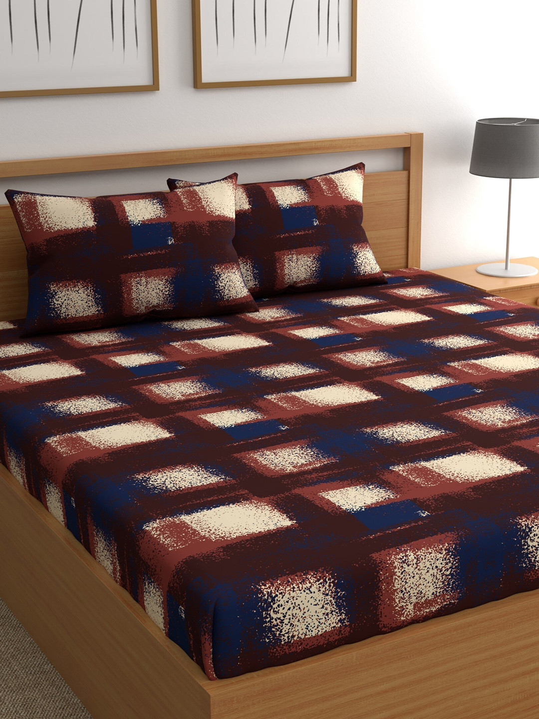 

CHHAVI INDIA Brown & Cream-Coloured Ultra Soft 210 TC King Bedsheet with 2 Pillow Covers