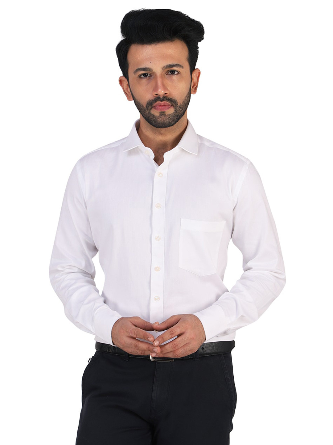 

The Stiff Collar Men Comfort Striped Pure Cotton Formal Shirt, White