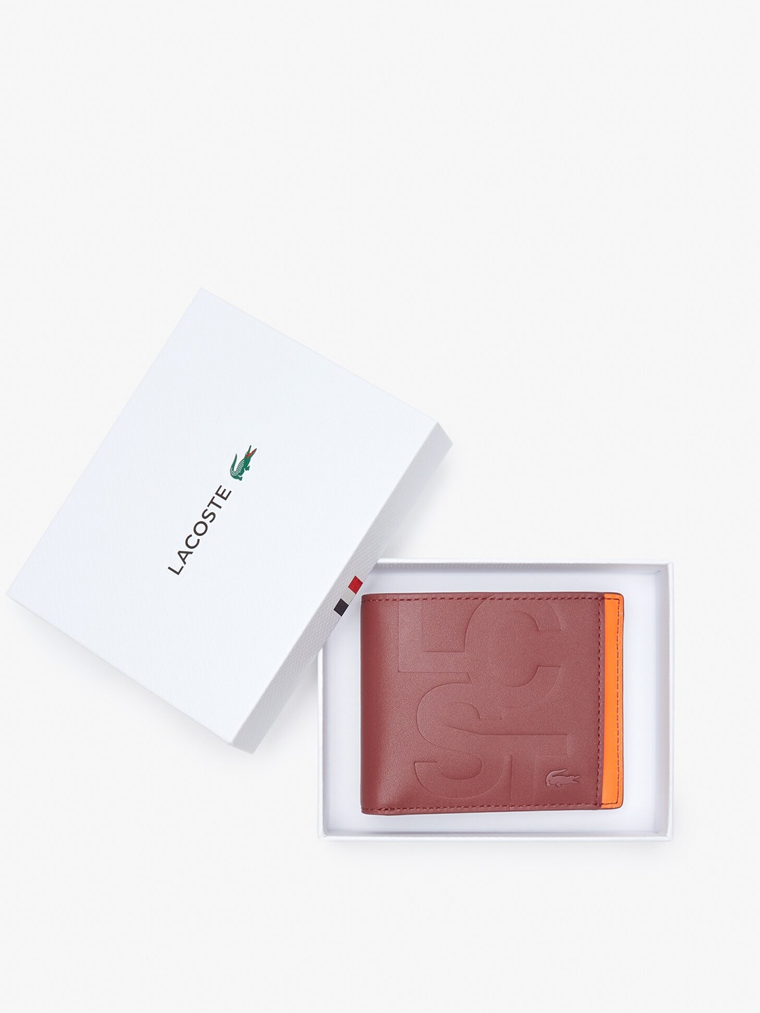 

Lacoste Men Typography Leather Two Fold Wallet, Maroon