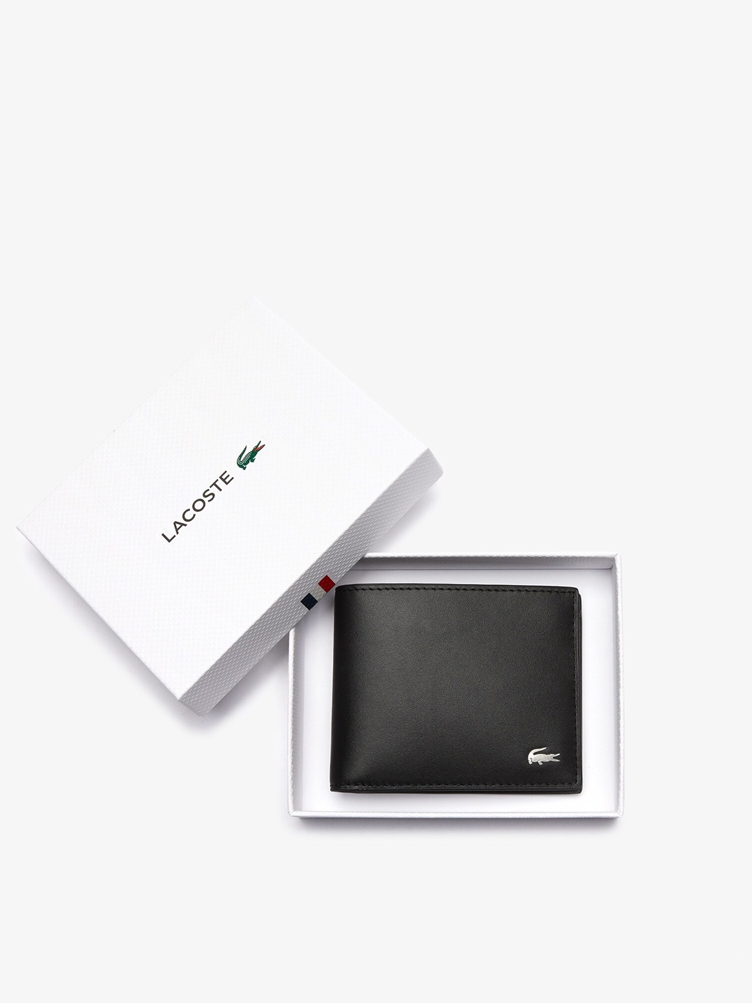 

Lacoste Men Leather Two Fold Wallet with SD Card Holder, Black