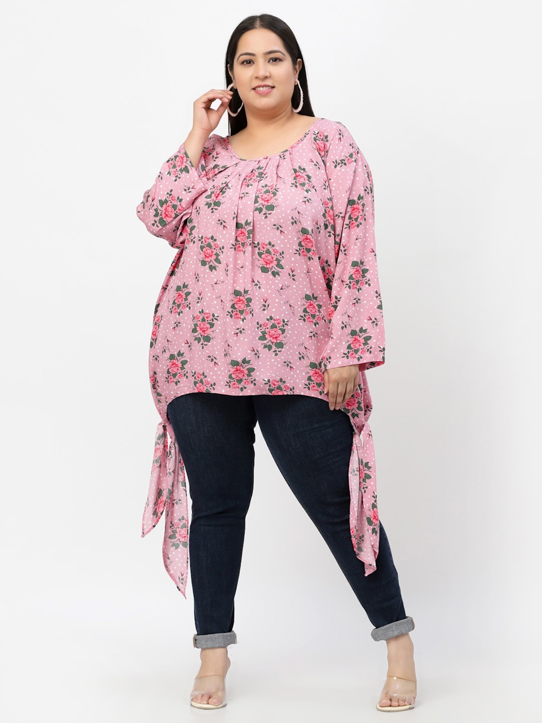 

KLOTTHE Women Plus Size Floral Printed Top, Pink