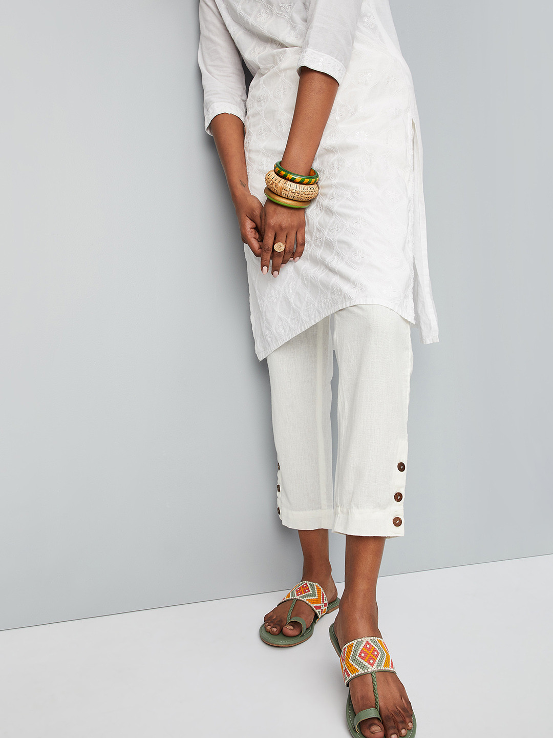 

max Women Casual Cotton Trousers, Off white