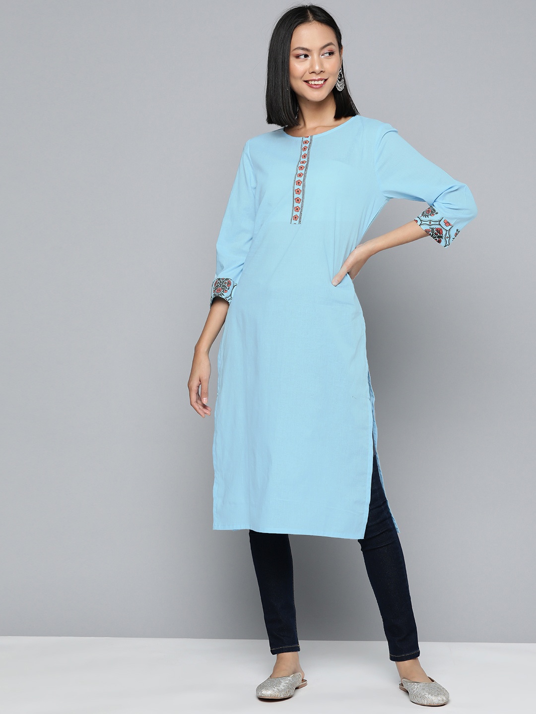 

HERE&NOW Women Floral Printed Floral Kurta, Blue
