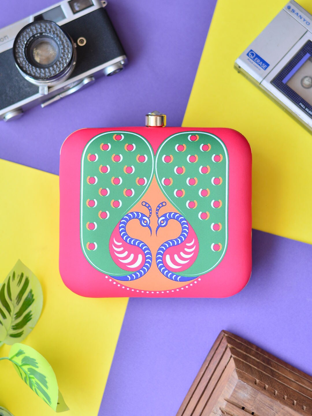 

ARTKLIM Pink & Green Printed Box Clutch