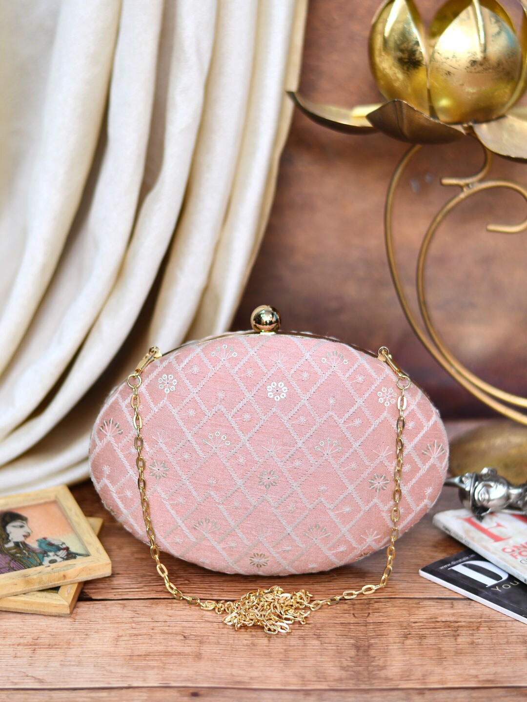 

ARTKLIM Embroidered Box Clutch, Pink