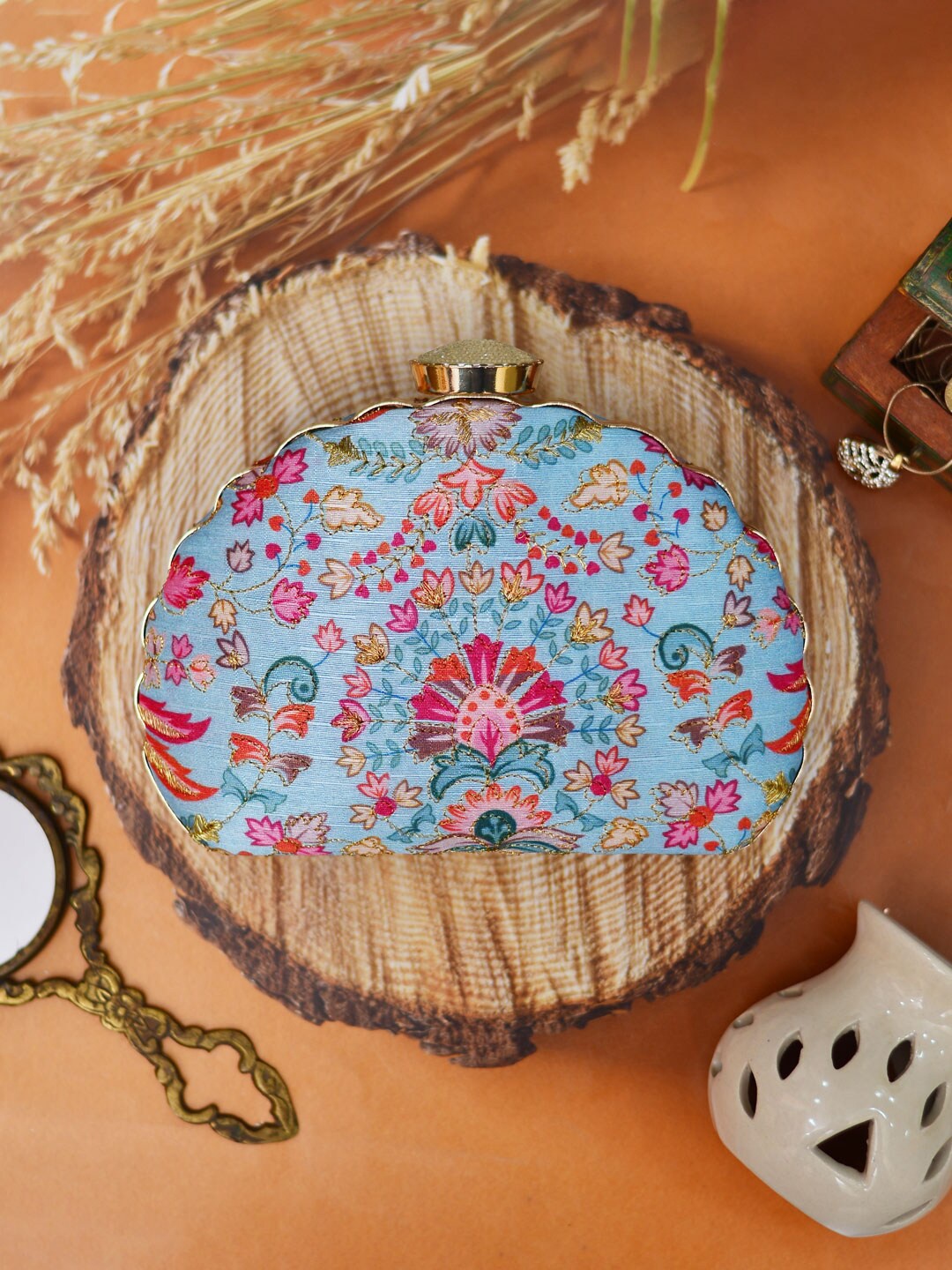 

ARTKLIM Embroidered Box Clutch, Blue