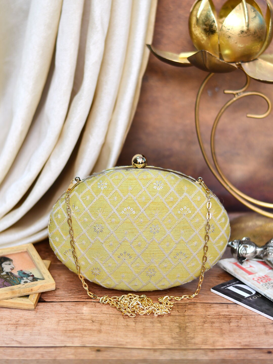 

ARTKLIM Embroidered Box Clutch, Yellow
