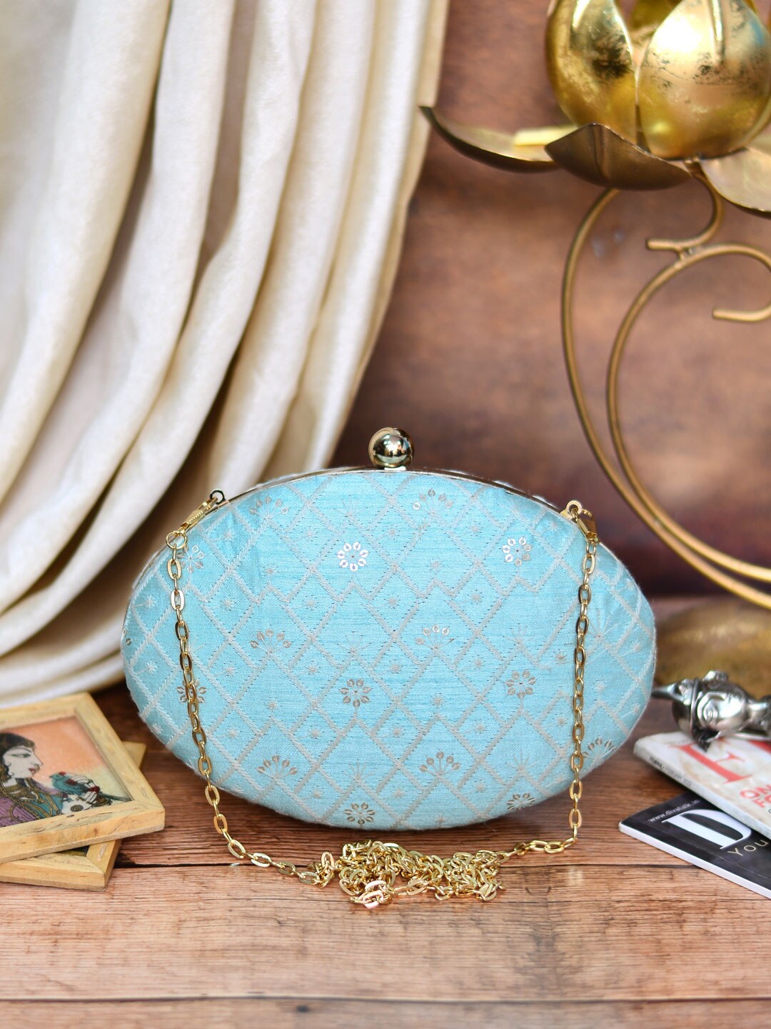 

ARTKLIM Embroidered Box Clutch, Blue