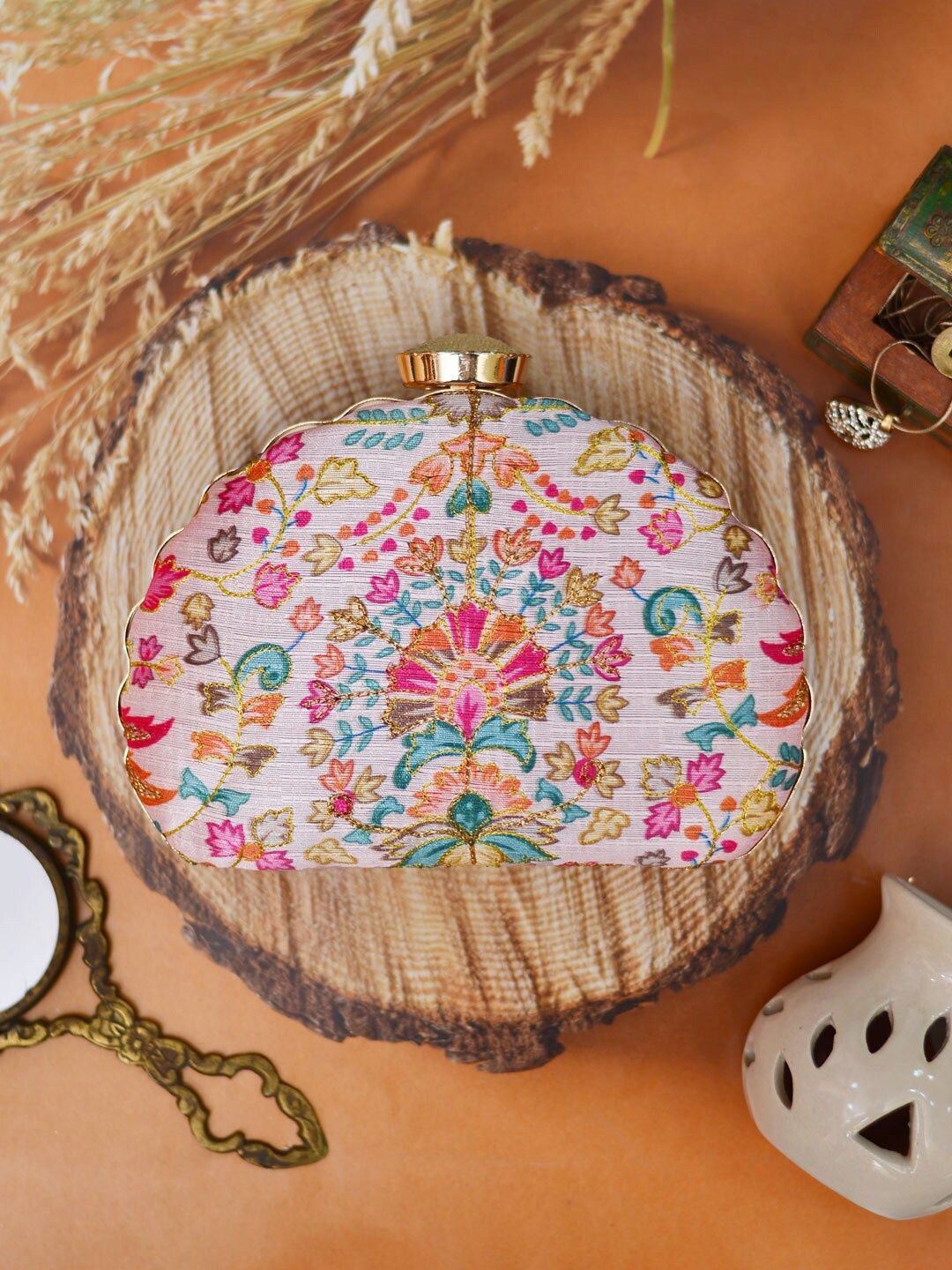 

ARTKLIM Women Embroidered Fabric Box Clutch, White
