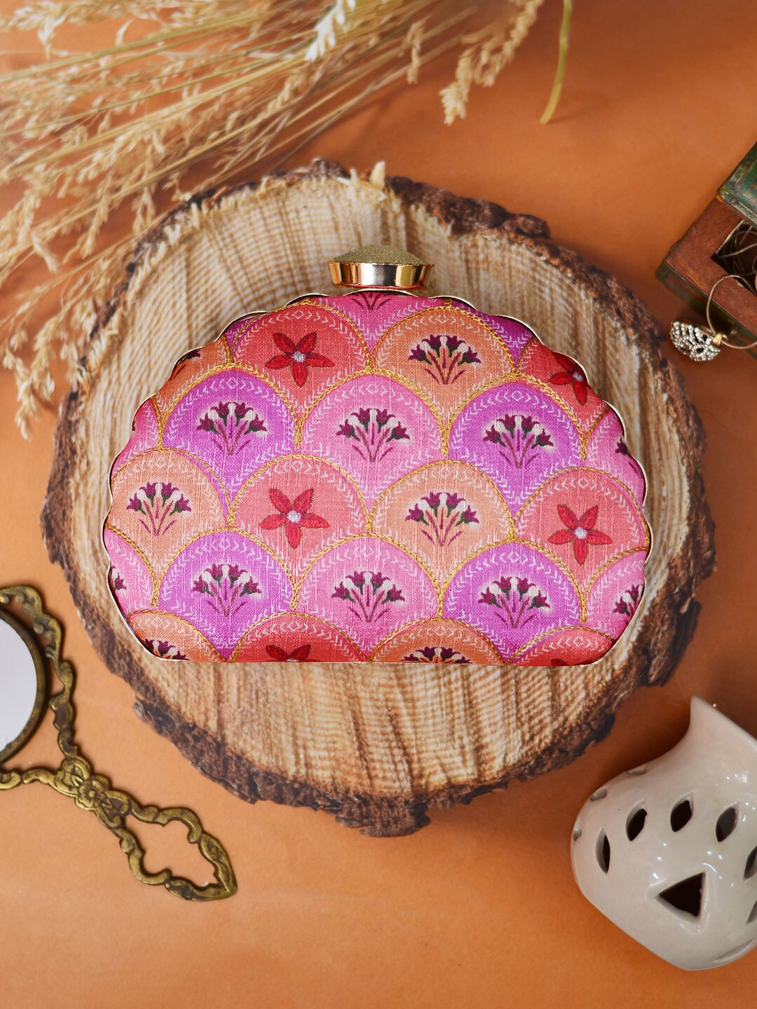 

ARTKLIM Women Embroidered Fabric Box Clutch, Pink