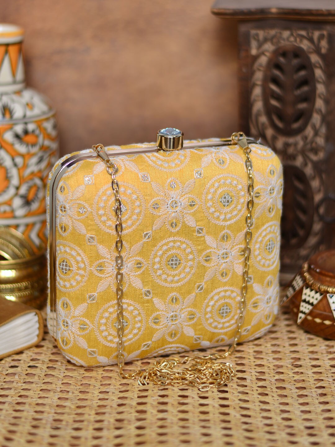 

ARTKLIM Embroidered Box Clutch, Yellow