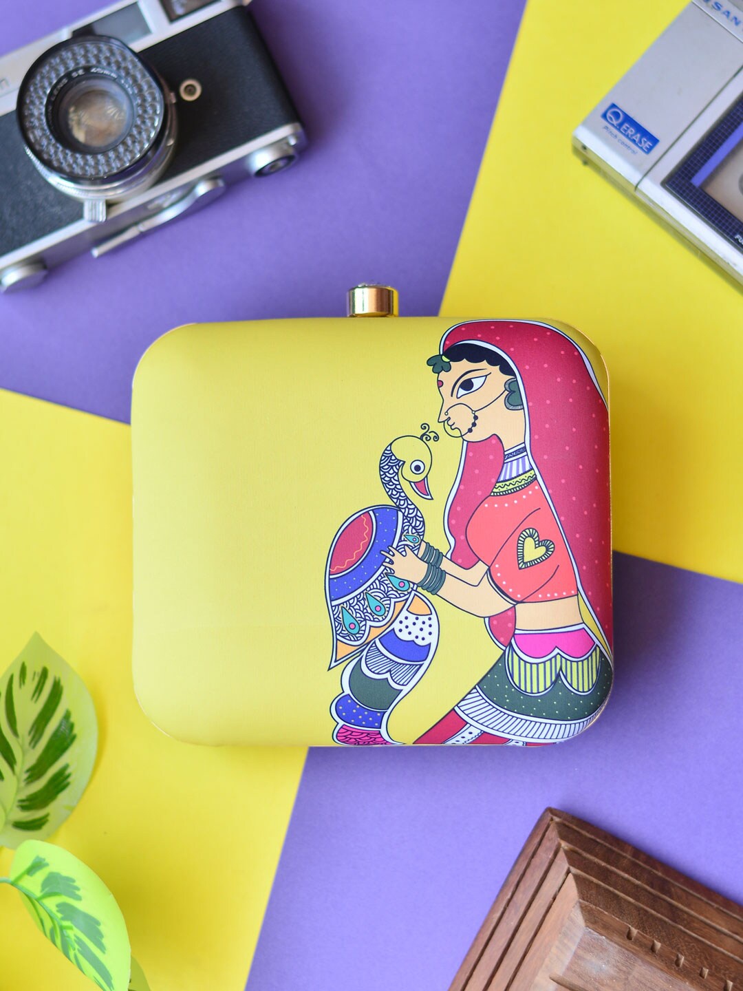 

ARTKLIM Printed Box Clutch, Yellow
