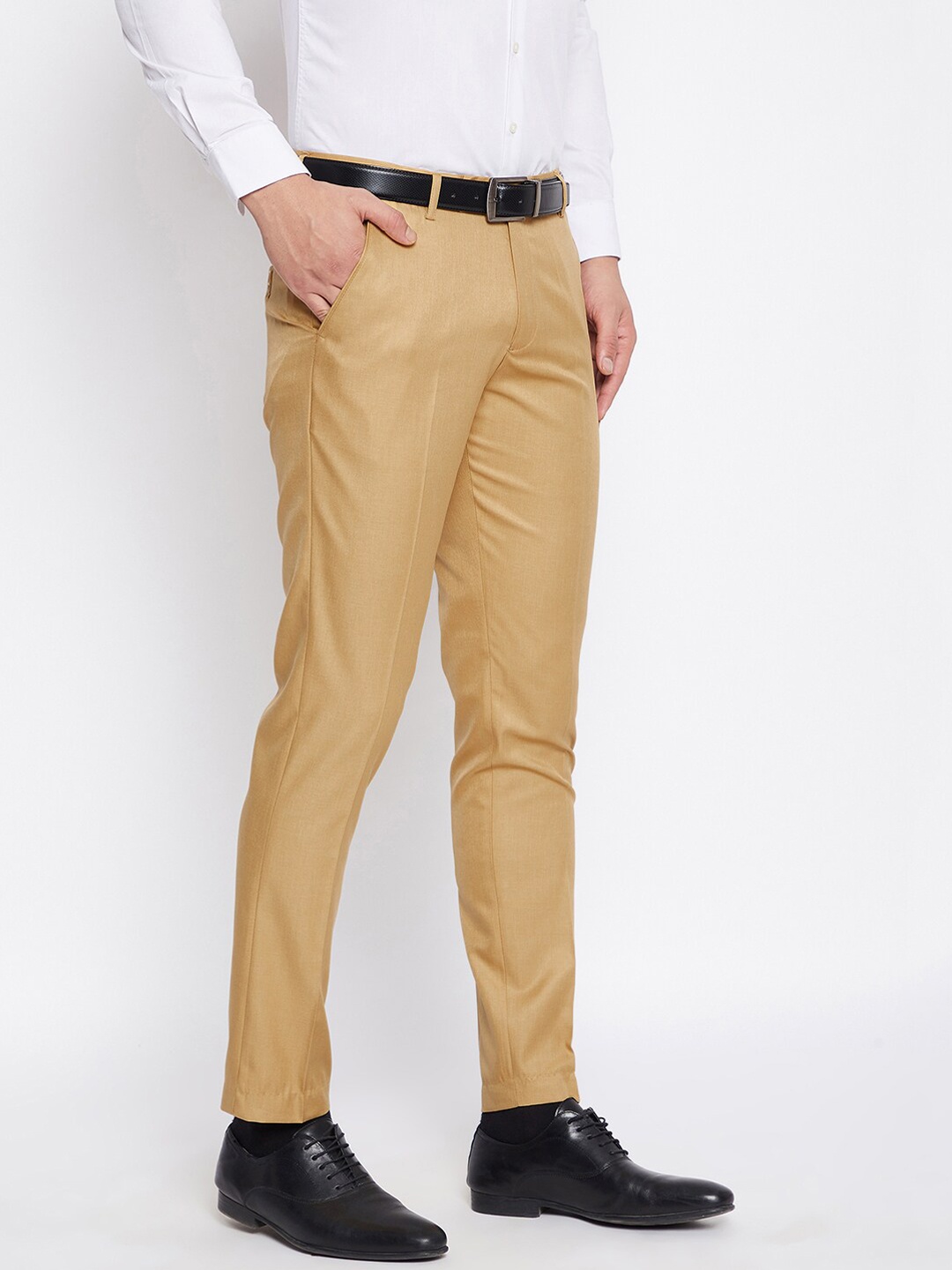 

VEI SASTRE Men Smart Slim Fit Trousers, Khaki