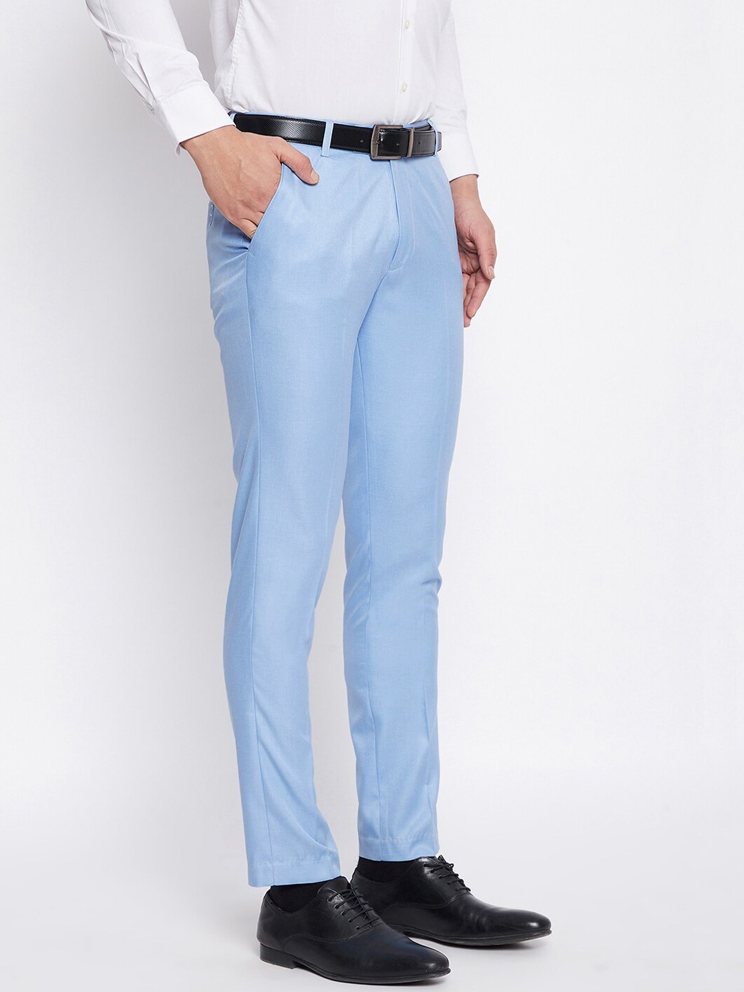 

VEI SASTRE Men Smart Slim Fit Formal Trousers, Blue