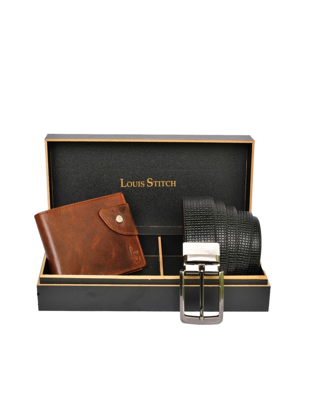 

LOUIS STITCH Men Leather Wallet & Belt Accessory Gift Set, Brown