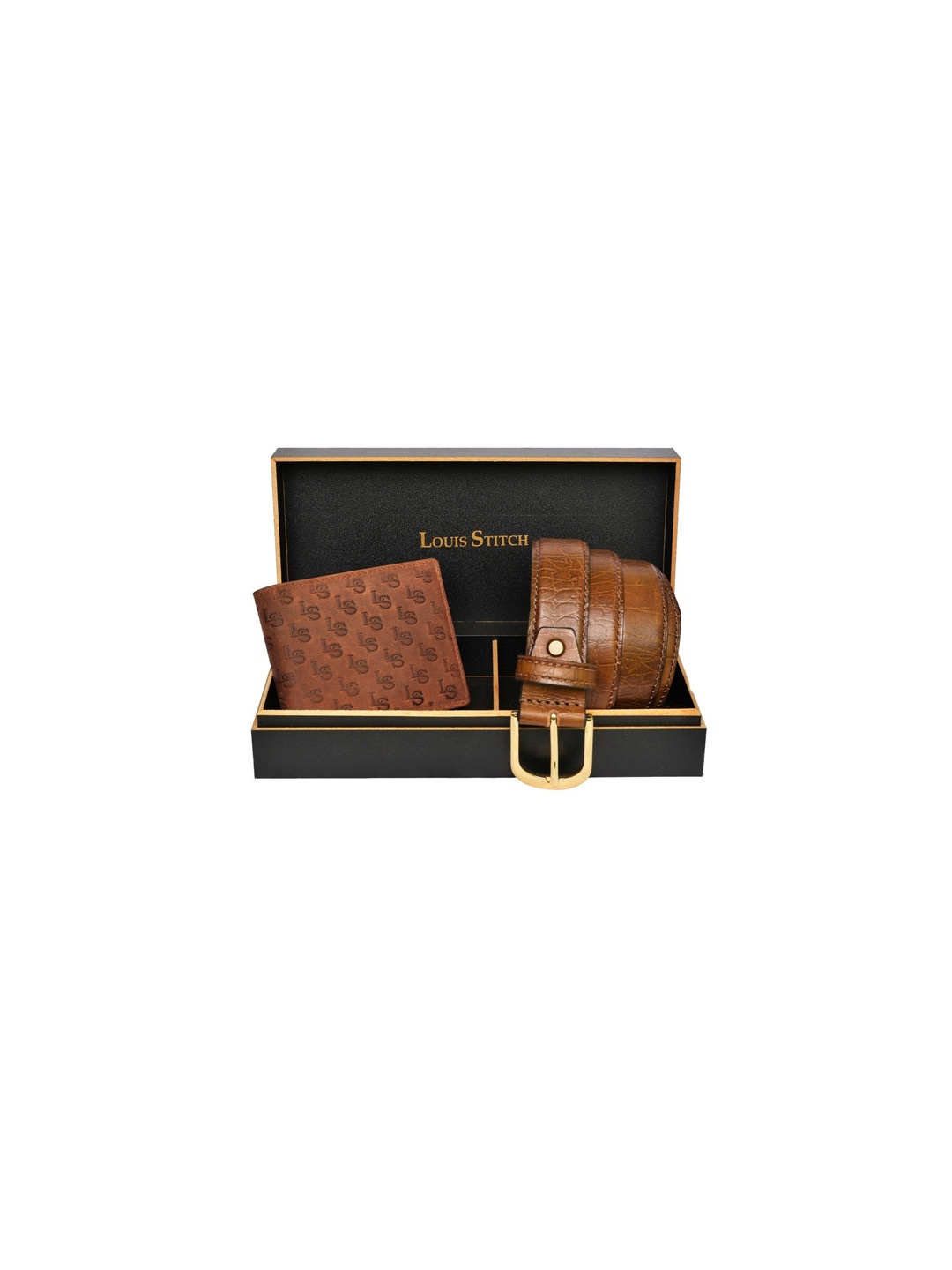 

LOUIS STITCH Men Textured Genuine Leather Accessory Gift Set, Brown
