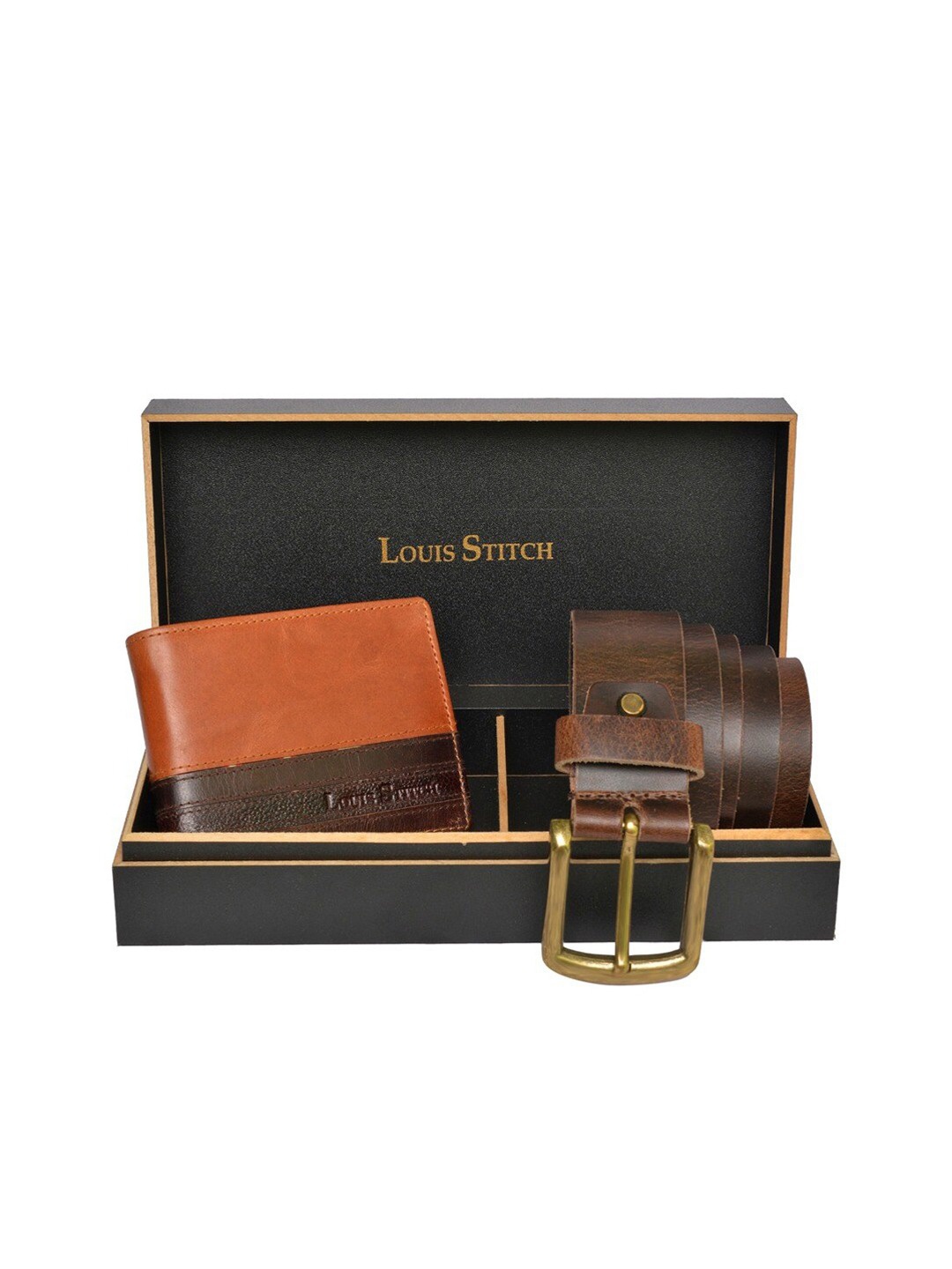 

LOUIS STITCH Men Genuine Leather Accessory Gift Set, Brown