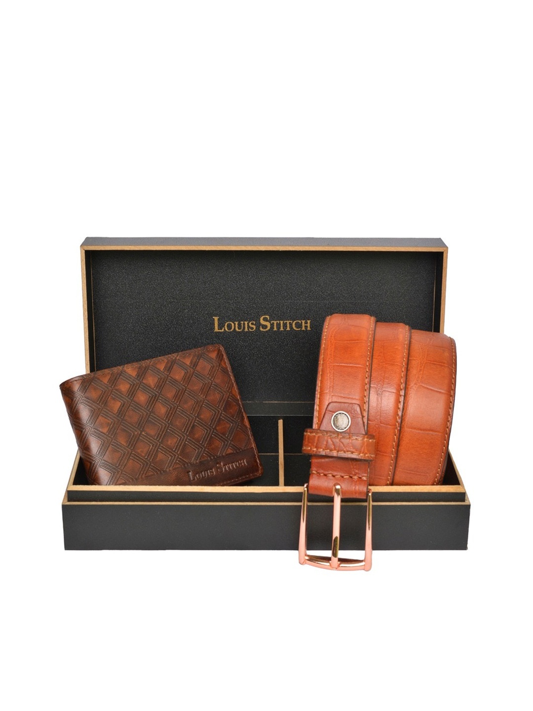 

LOUIS STITCH Men Leather Wallet & Belt Accessory Gift Set, Brown