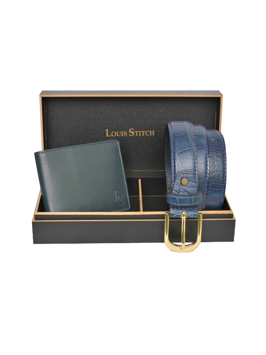 

LOUIS STITCH Men Genuine Leather Accessory Gift Set, Blue