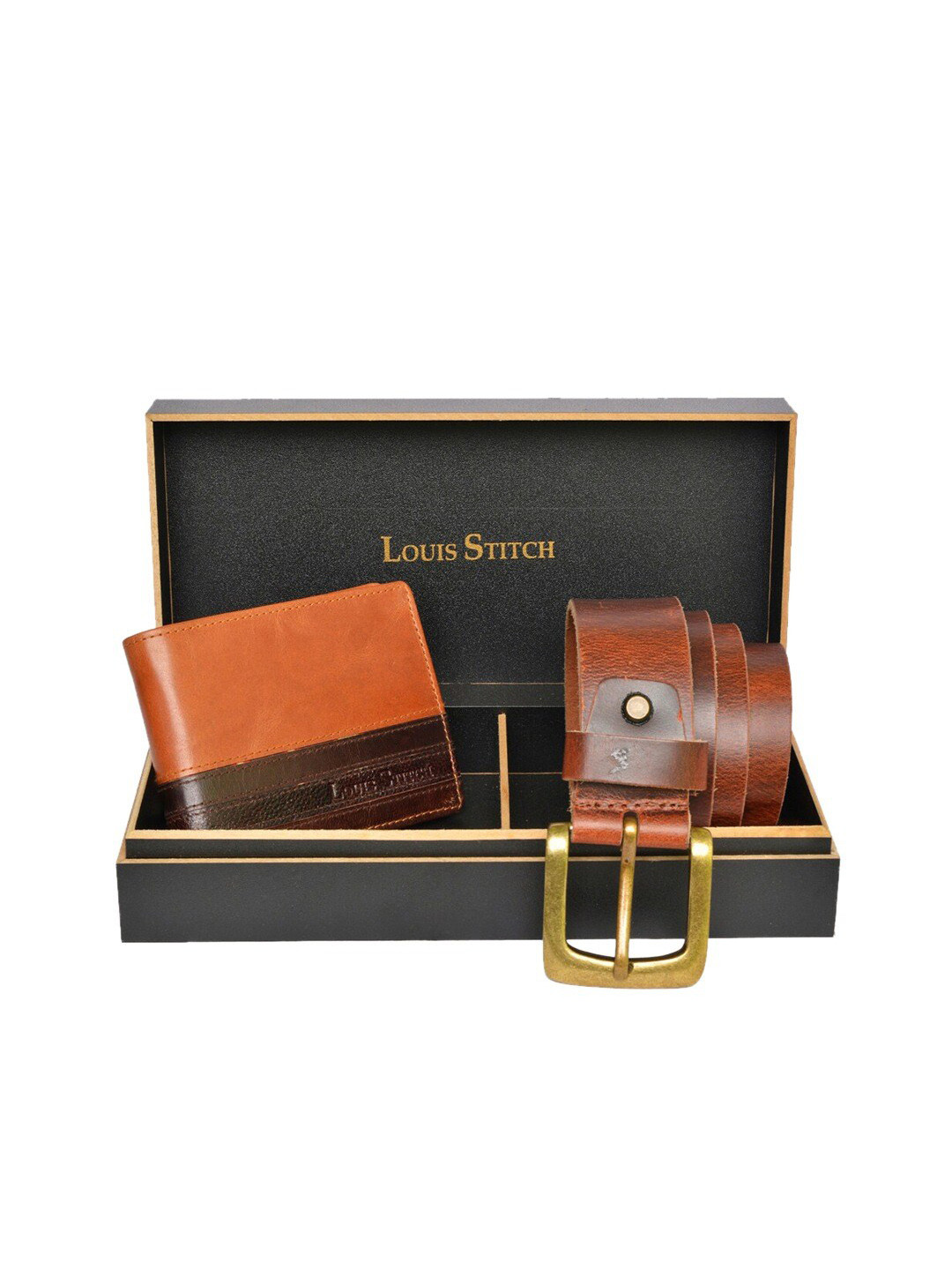 

LOUIS STITCH Men Textured Genuine Leather Accessory Gift Set, Brown