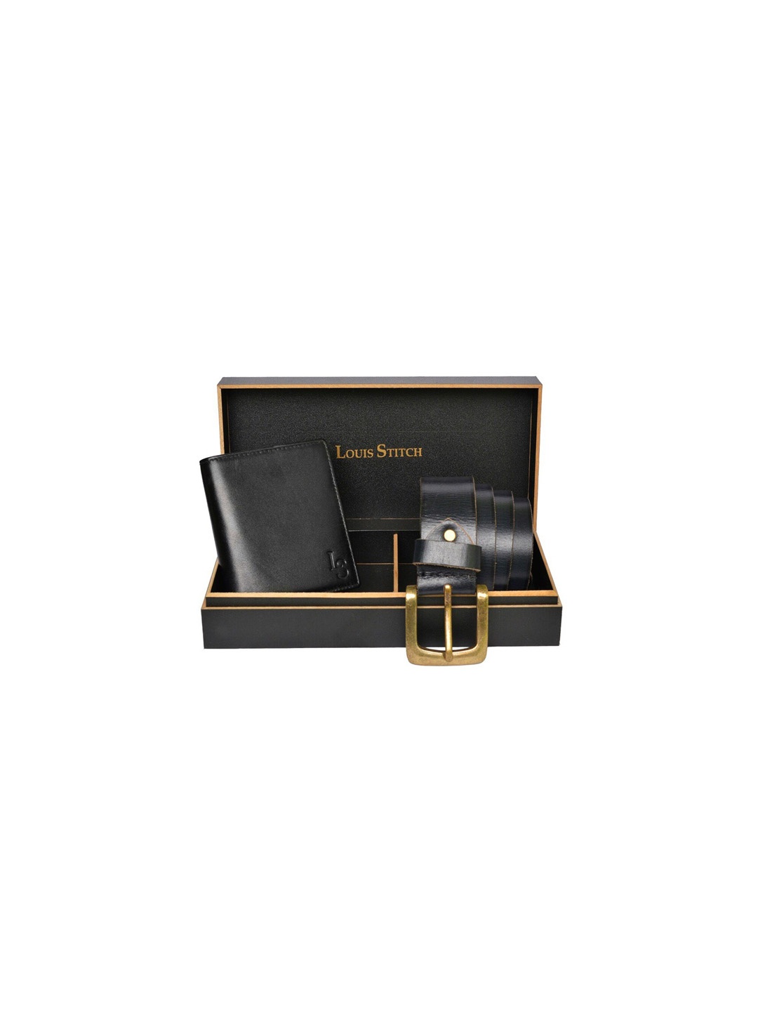 

LOUIS STITCH Men Genuine Leather Accessory Gift Set, Black