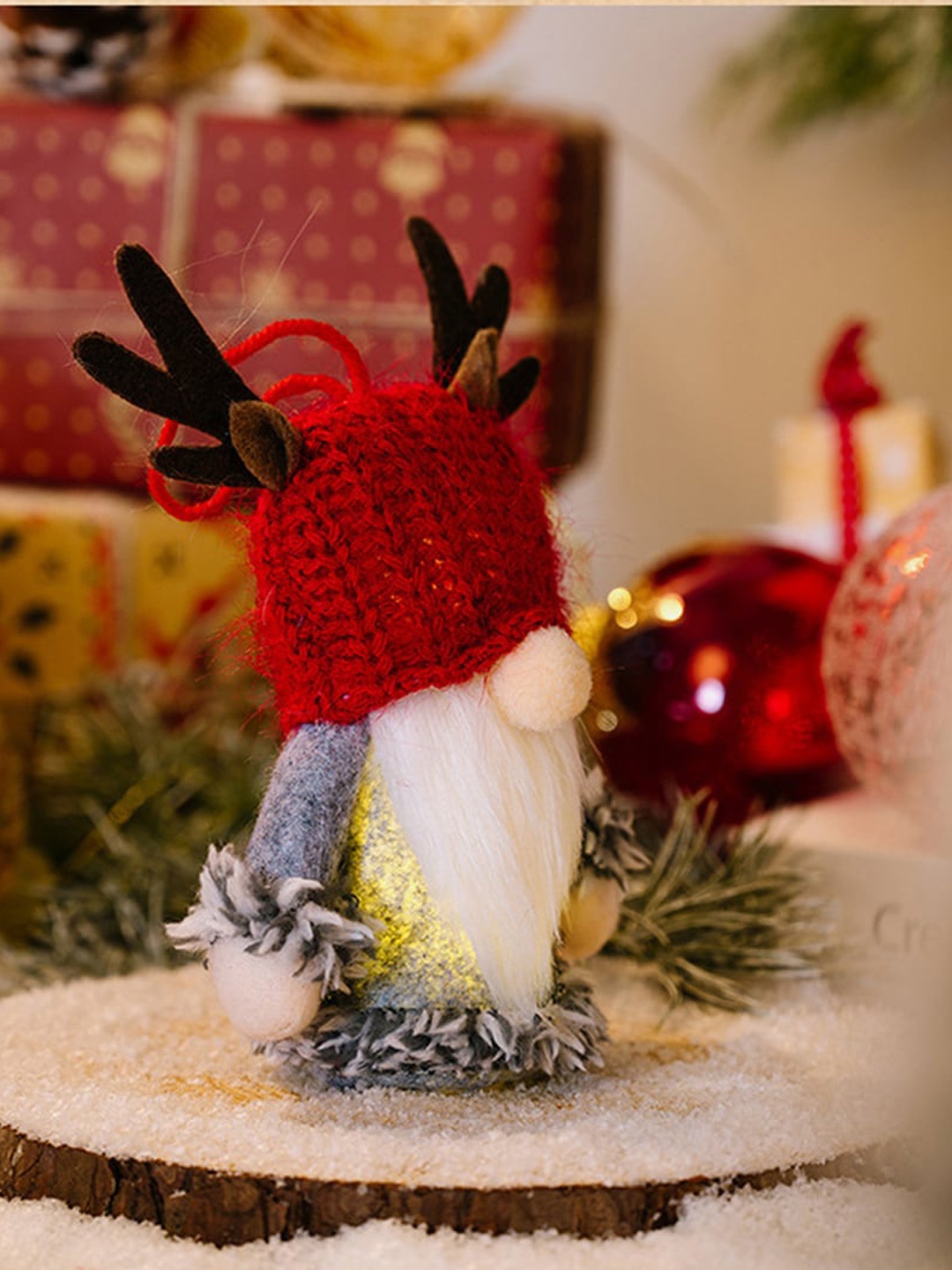 Little Surprise Box LLP Grey & Red Mrs. Gnome Battery Lit Hanging Xmas Tree Ornament