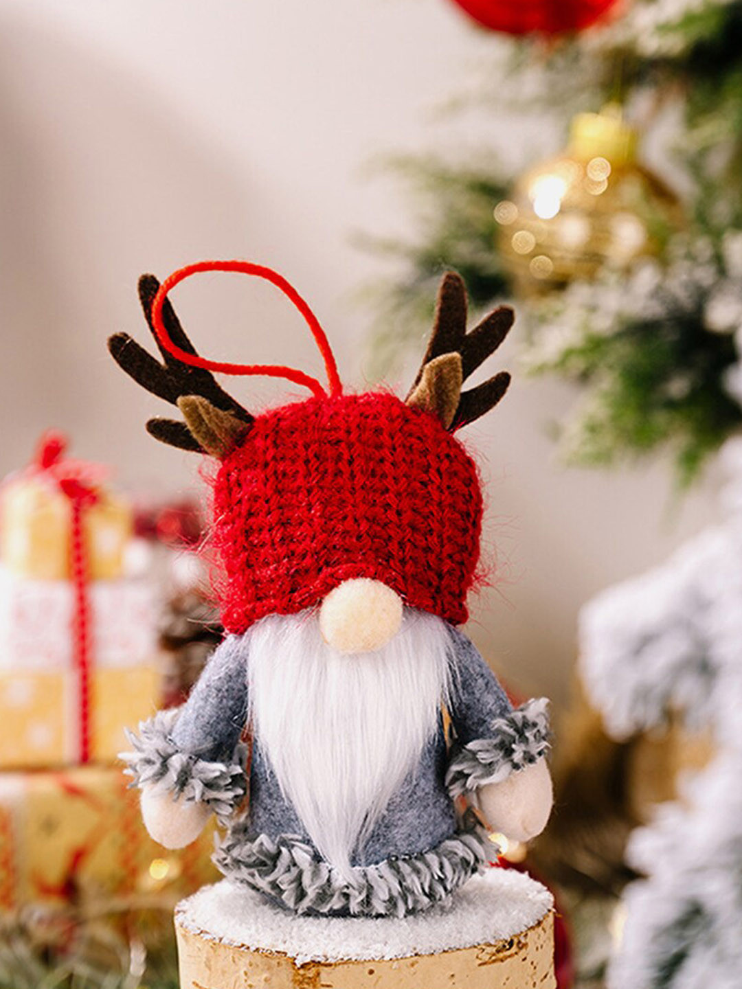 

Little Surprise Box LLP Grey & Red Mr.Gnome Battery Lit Hanging Christmas Tree Ornament