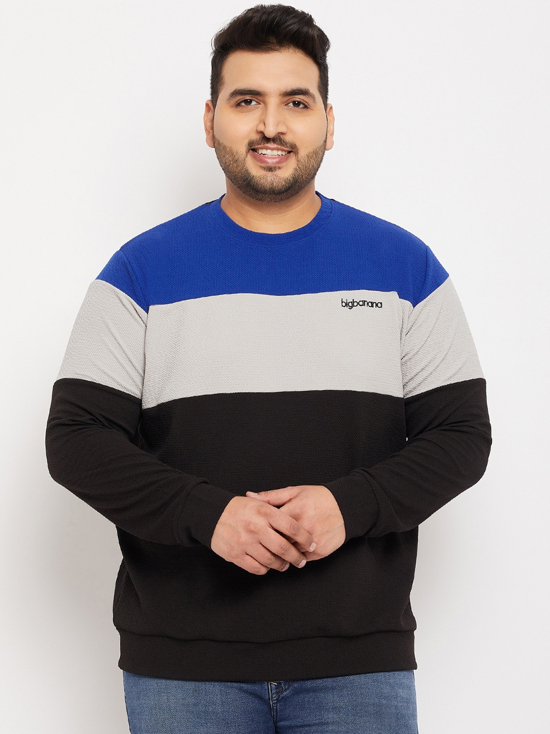 

bigbanana Men Plus Size Colourblocked Sweatshirt, Black