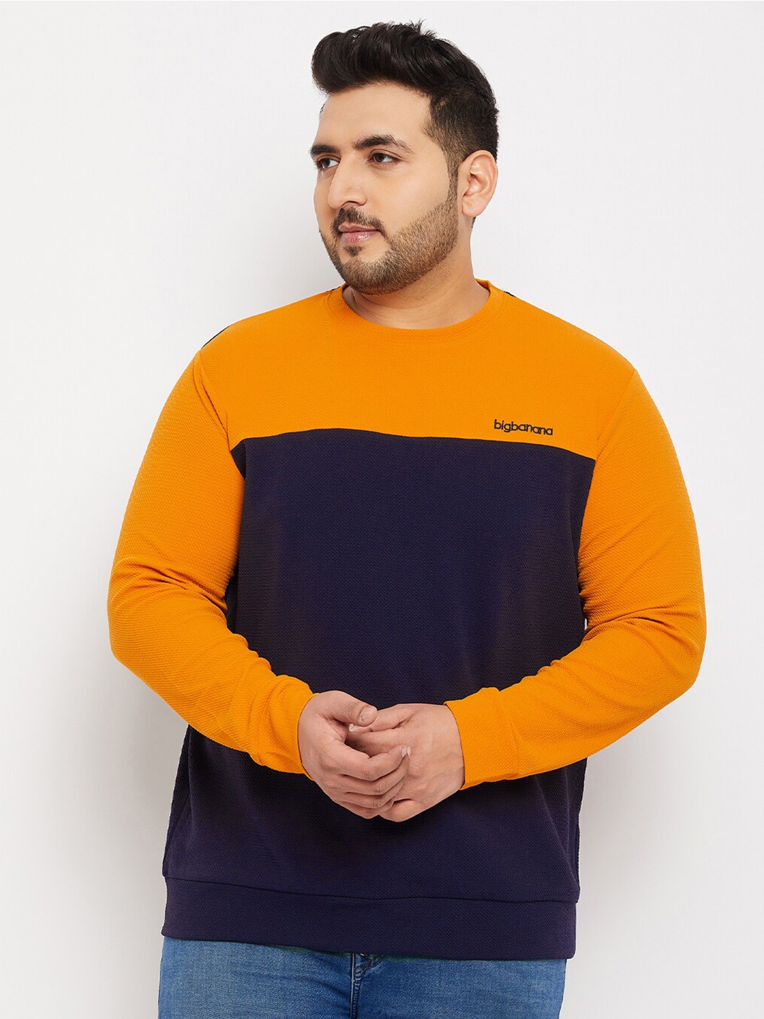 

bigbanana Men Plus Size Colourblocked Sweatshirt, Black