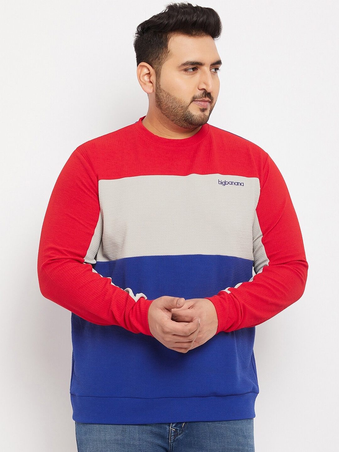 

bigbanana Men Plus Size Colourblocked Sweatshirt, Red