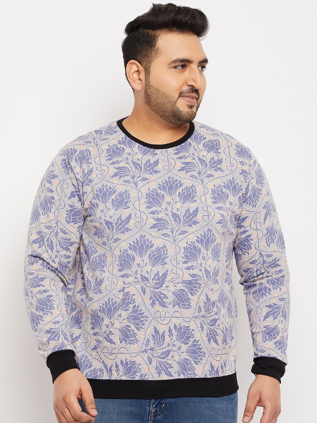 

bigbanana Men Plus Size Cotton Printed Sweatshirt, Grey