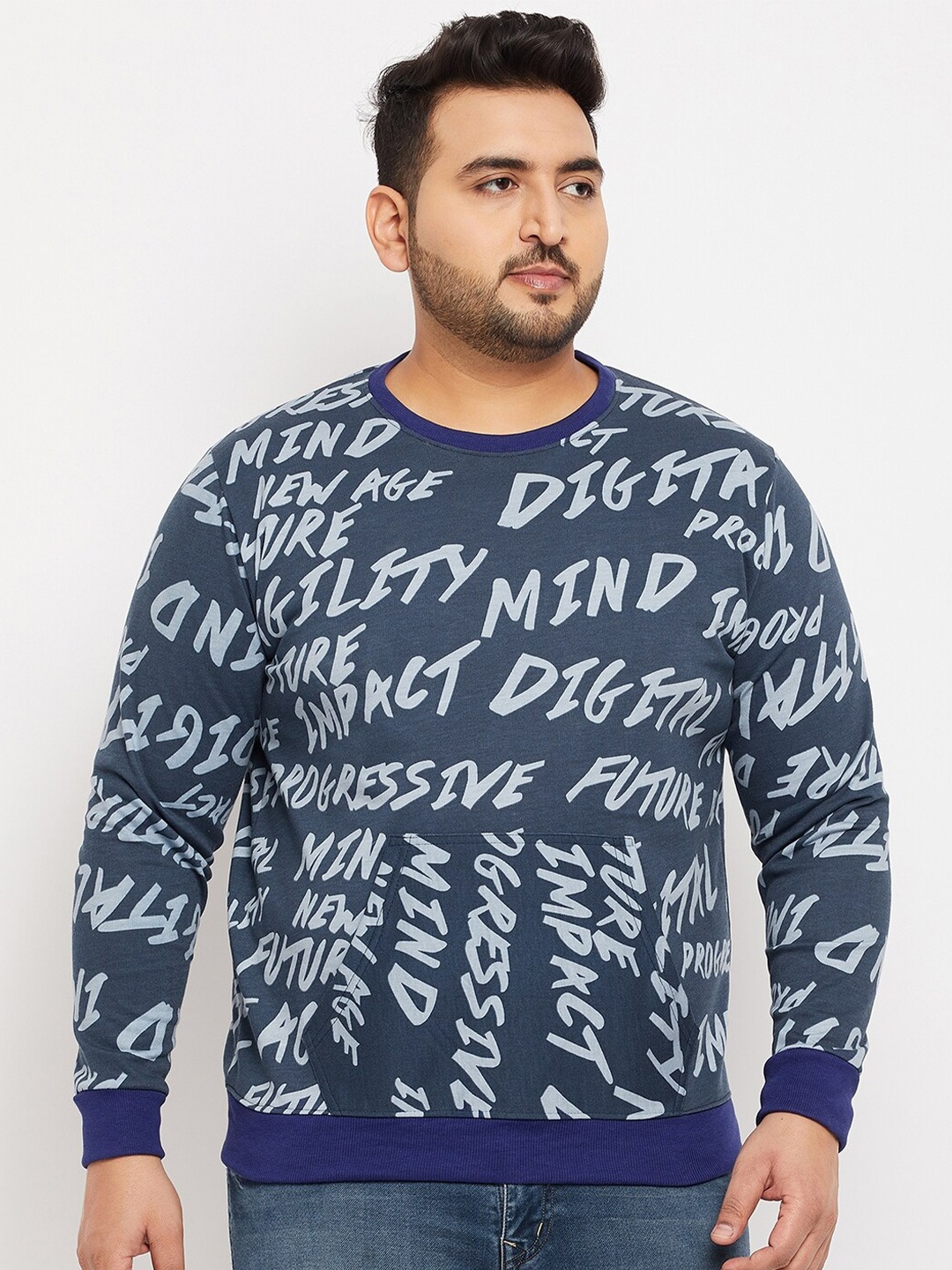 

bigbanana Men Plus Size Typography Printed Sweatshirt, Teal