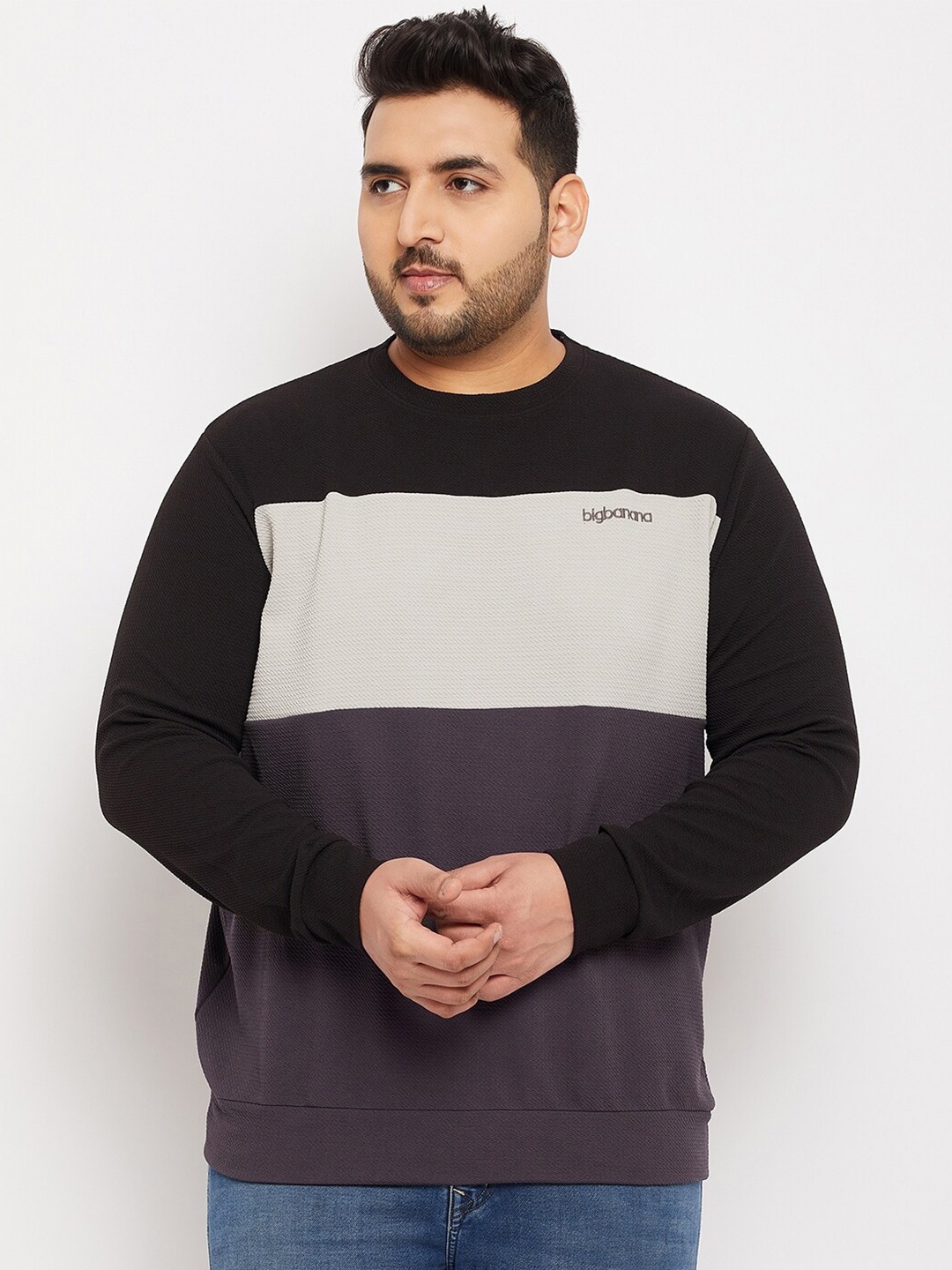 

bigbanana Men Plus Size Colourblocked Sweatshirt, Black