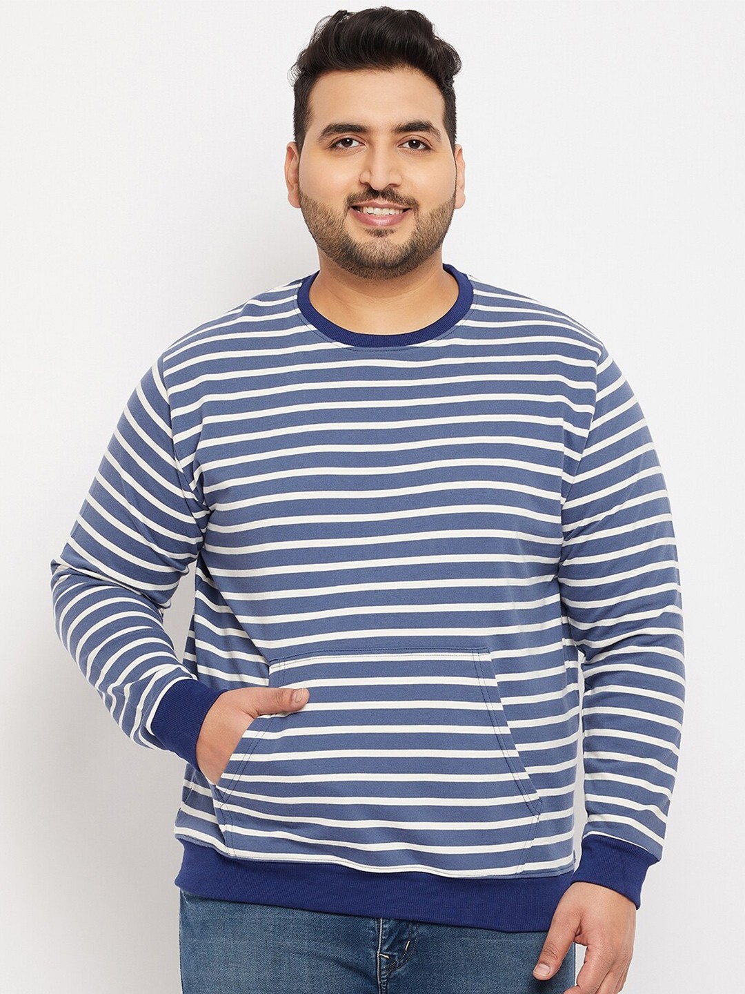 

bigbanana Men Plus Size Striped Sweatshirt, Blue
