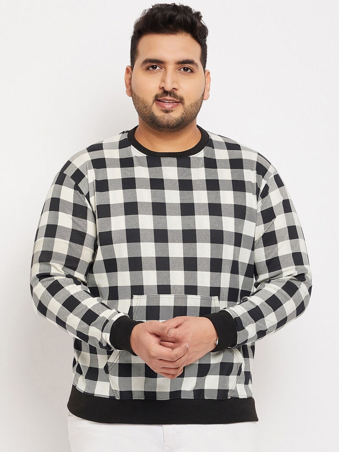 

bigbanana Men Plus Size Checked Sweatshirt, White
