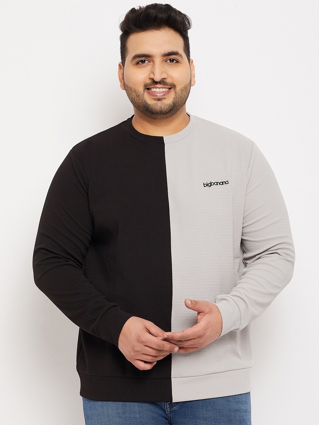 

bigbanana Men Plus Size Colourblocked Sweatshirt, Black